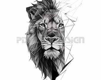 Geometrical Lion Tattoo Design - Download High Resolution Digital Art PNG Transparent Background | Printable SVG Tattoo Stencil