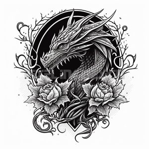 Dragon Tattoo Design - Download High Resolution Digital Art PNG Transparent Background | Printable SVG Tattoo Stencil