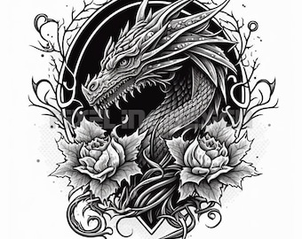 Dragon Tattoo Design - Download High Resolution Digital Art PNG Transparent Background | Printable SVG Tattoo Stencil