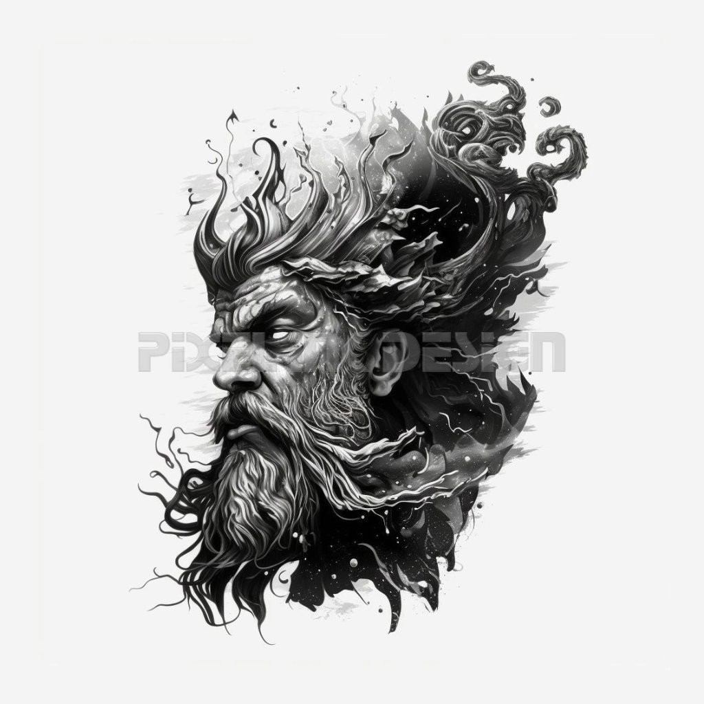 Poseidon Tattoo Design Download High Resolution Digital Art PNG Transparent  Background Printable SVG Tattoo Stencil - Etsy