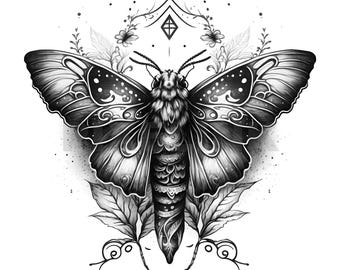Moth Tattoo Design - Download High Resolution Digital Art PNG Transparent Background | Printable SVG Tattoo Stencil