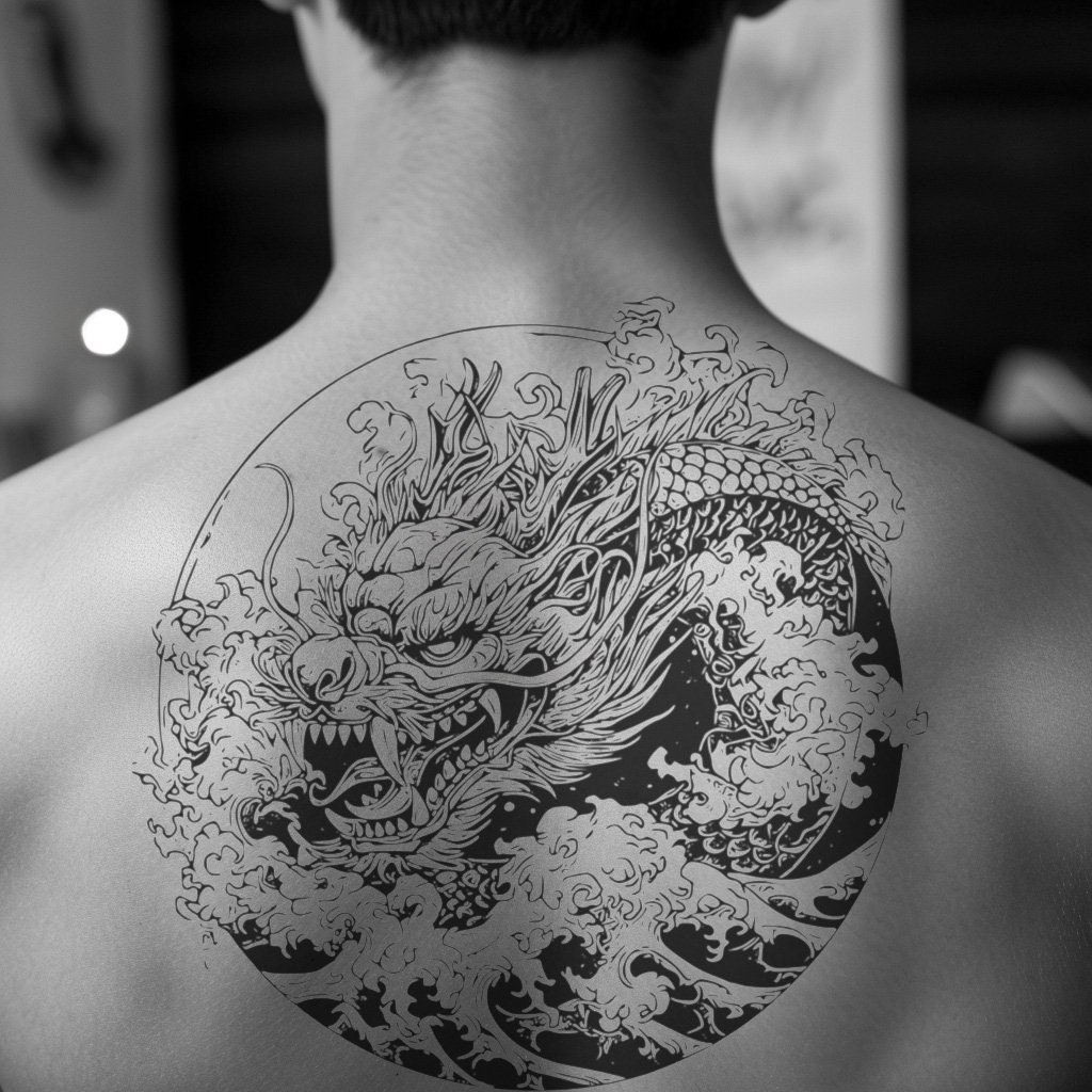 Chinese Dragon Tattoo Design - Download High Resolution Digital Art PNG  Transparent Background | Printable SVG Tattoo Stencil - Etsy, image size:1024x1024