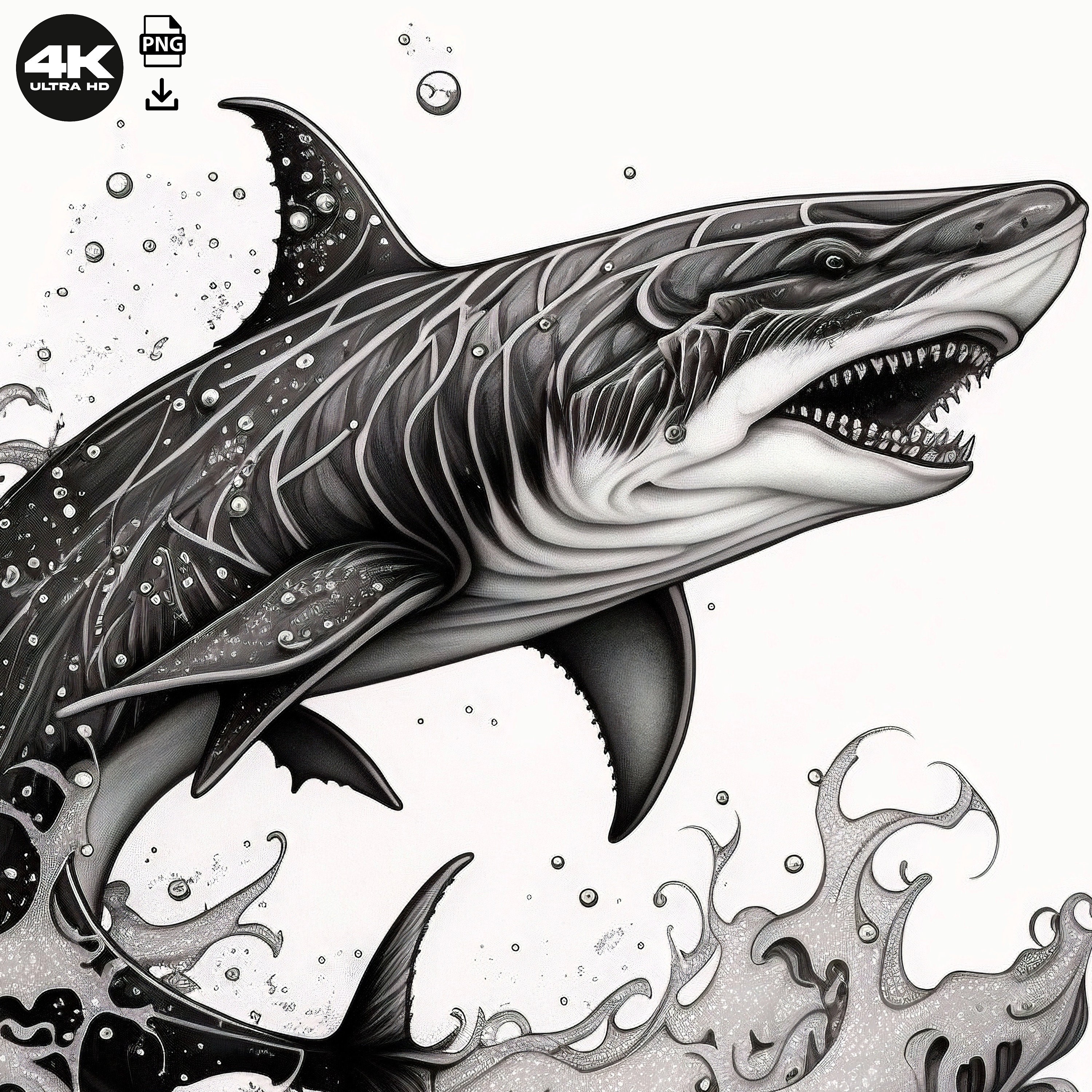 Shark Tattoo Design Detailed High Resolution Digital Art on White
