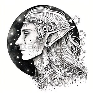 High Elf Tattoo Design - Download High Resolution Digital Art PNG Transparent Background | Printable SVG Tattoo Stencil