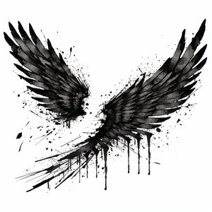 Engelenvleugels in inktstijl tattoo-ontwerp - download met hoge resolutie digitale kunst, png-bestand voor transparante achtergrond | Afdrukbare SVG-tatoeagesjabloon