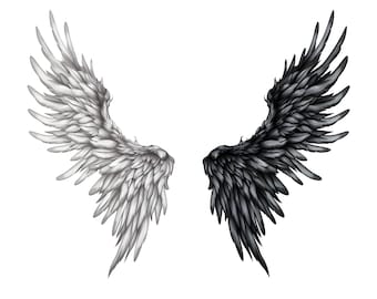 Angel and the Devil Wings Tattoo Design - Download High Resolution Digital Art PNG Transparent Background | Printable SVG Tattoo Stencil