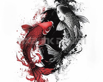 Koi Fish Tattoo Design - Download High Resolution Digital Art PNG Transparent Background | Printable SVG Tattoo Stencil