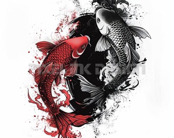 Koi Fish Tattoo Design - Download High Resolution Digital Art PNG Transparent Background | Printable SVG Tattoo Stencil