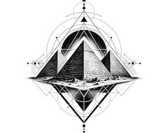Diseño de tatuaje de pirámides egipcias geométricas: plantilla de pirámide de geometría sagrada, tatuaje de Giza en negro, descarga en formato PNG y SVG 4K.