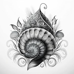 Seashell Tattoo Design - Download High Resolution Digital Art PNG Transparent Background | Printable SVG Tattoo Stencil