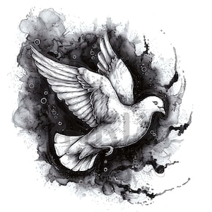 Holy Spirit White Dove Tattoo Design - Download High Resolution Digital Art PNG Transparent Background | Printable SVG Tattoo Stencil