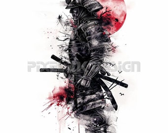 Samurai Tattoo Design - Download High Resolution Digital Art PNG Transparent Background | Printable SVG Tattoo Stencil