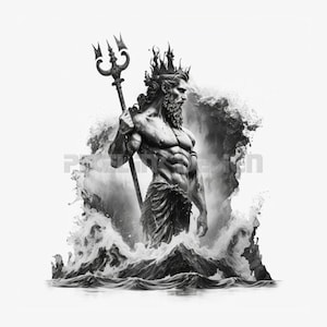 Poseidon Tattoo Design - Download High Resolution Digital Art PNG Transparent Background | Printable SVG Tattoo Stencil