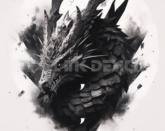 Dragon Tattoo Design - Download High Resolution Digital Art PNG Transparent Background | Printable SVG Tattoo Stencil