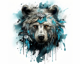 Tribal Bear Tattoo Design - Download High Resolution Digital Art PNG Transparent Background | Printable SVG Tattoo Stencil