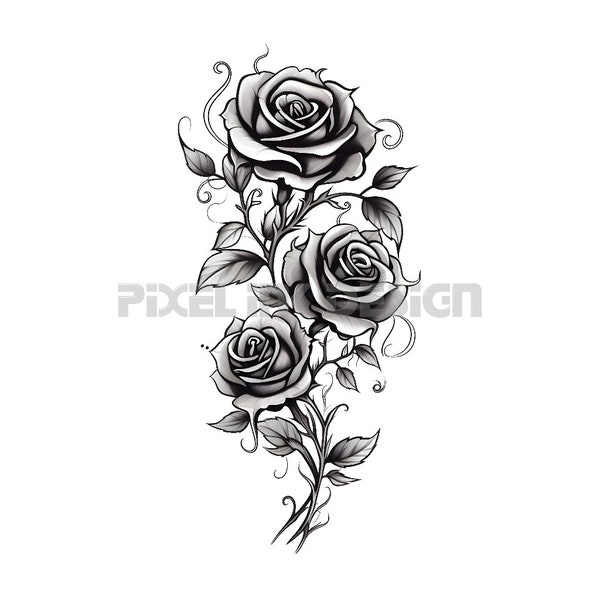 Rose Flower Tattoo Design - Download High Resolution Digital Art PNG Transparent Background | Printable SVG Tattoo Stencil