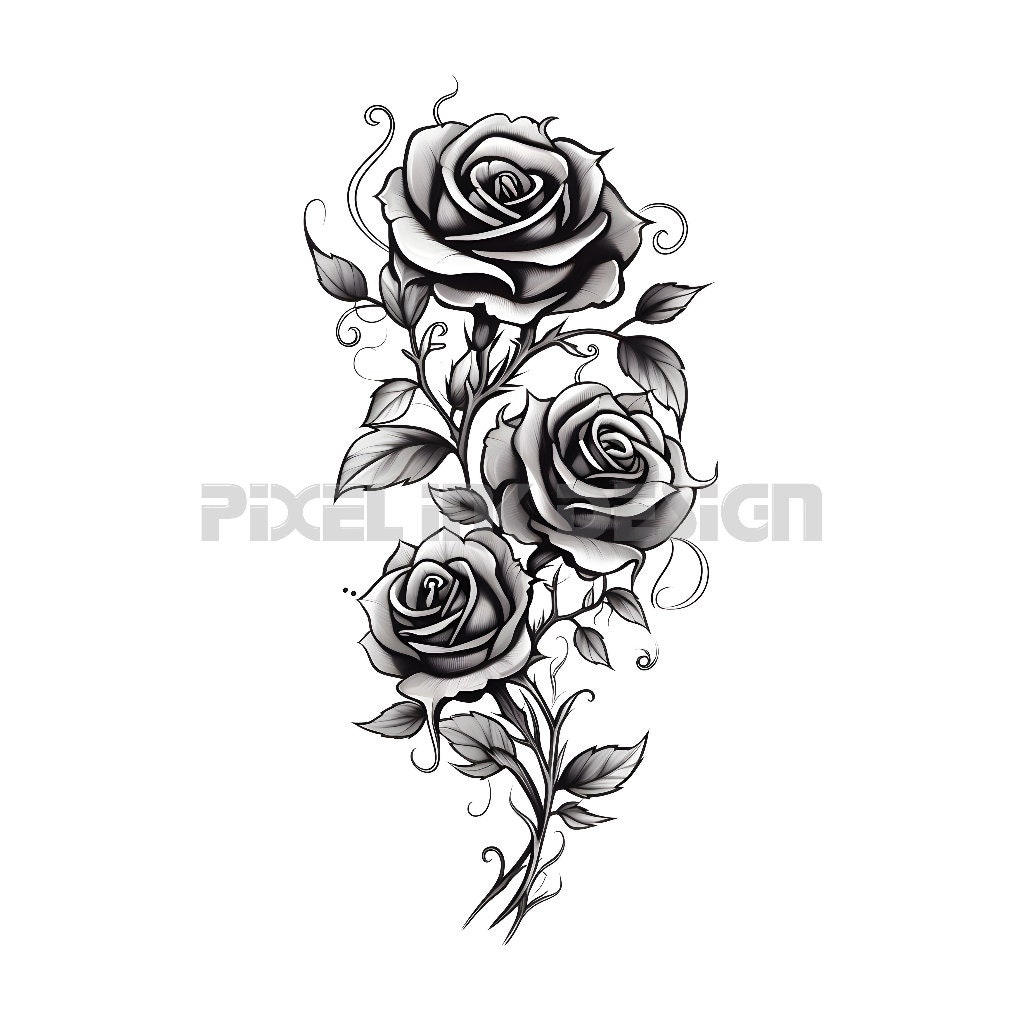 Rose Flower Tattoo Design Download High Resolution Digital Art PNG Transparent Background Printable SVG Tattoo Stencil - Etsy