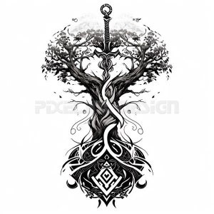 Celtic Tree Tattoo Design - Download High Resolution Digital Art PNG Transparent Background | Printable SVG Tattoo Stencil
