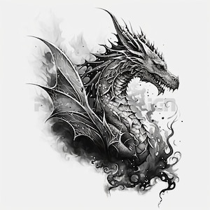 Dragon Tattoo - Transparent background - Download High Resolution Digital Art PNG Transparent Background | Printable SVG Tattoo Stencil