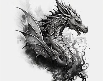 Dragon Tattoo - Transparent background - Download High Resolution Digital Art PNG Transparent Background | Printable SVG Tattoo Stencil