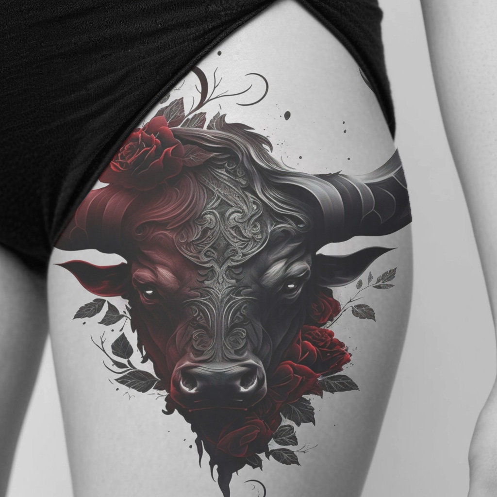 Bull Tattoo Design Download High Resolution Digital Art PNG Transparent