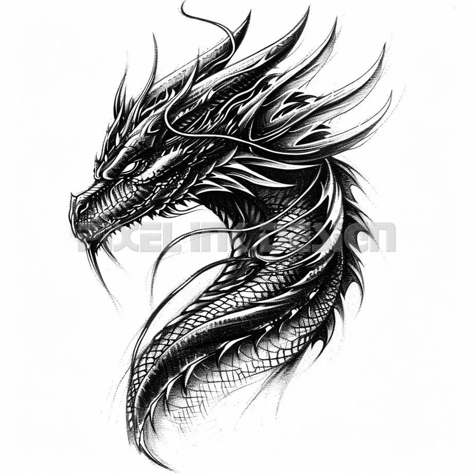 black-dragon-tattoo-design-download-high-resolution-digital-art-png-transparent-background-printable-svg-tattoo-stencil-etsy