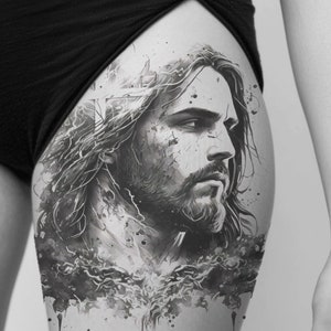 Diseño de tatuaje de Jesucristo Descargar arte digital de alta resolución PNG fondo transparente / plantilla de tatuaje SVG imprimible imagen 7