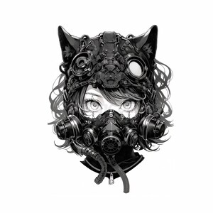 Post Apocalyptic Girl Tattoo Design - Download High Resolution Digital Art PNG Transparent Background | Printable SVG Tattoo Stencil