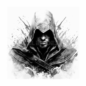 Assassin Tattoo Design - Download High Resolution Digital Art PNG Transparent Background | Printable SVG Tattoo Stencil