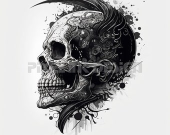 Scull Tattoo Design - Download High Resolution Digital Art PNG Transparent Background | Printable SVG Tattoo Stencil