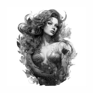 Mermaid Tattoo Design - Download High Resolution Digital Art PNG Transparent Background | Printable SVG Tattoo Stencil