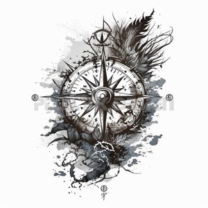 Compass Tattoo Design - Download High Resolution Digital Art PNG Transparent Background | Printable SVG Tattoo Stencil