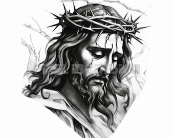 Jesus Christ Tattoo Design - Download High Resolution Digital Art PNG Transparent Background | Printable SVG Tattoo Stencil