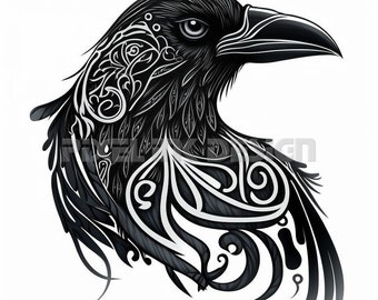 Crow Tattoo Design - Download High Resolution Digital Art PNG Transparent Background | Printable SVG Tattoo Stencil