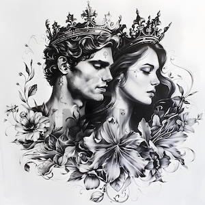 King and Queen Tattoo Design - Download High Resolution Digital Art PNG Transparent Background | Printable SVG Tattoo Stencil