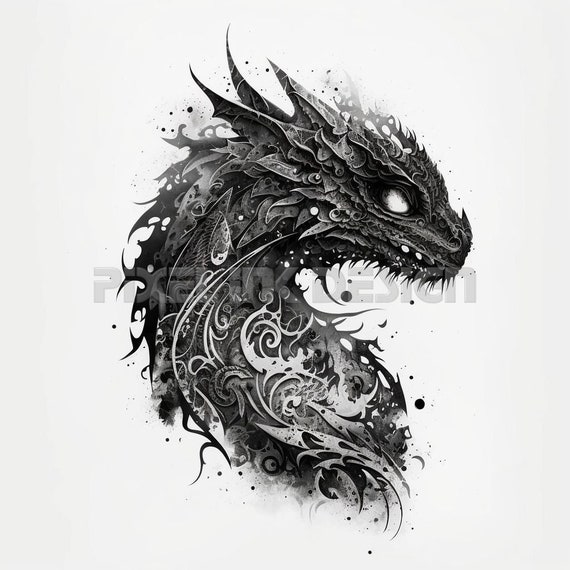 Dragon Tattoo Design - White background - PNG File Download High Resolution