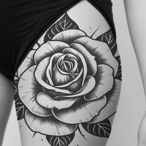 Rose With Leafs Tattoo - White Background - Download High Resolution ...