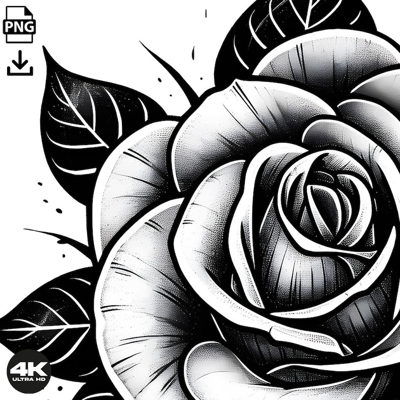 Rose With Leafs Tattoo White Background Download High Resolution ...