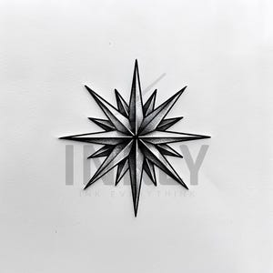 Eight Point Star Tattoo - White background - High Resolution Digital PNG Art on White Background | Printable SVG Tattoo Stencil