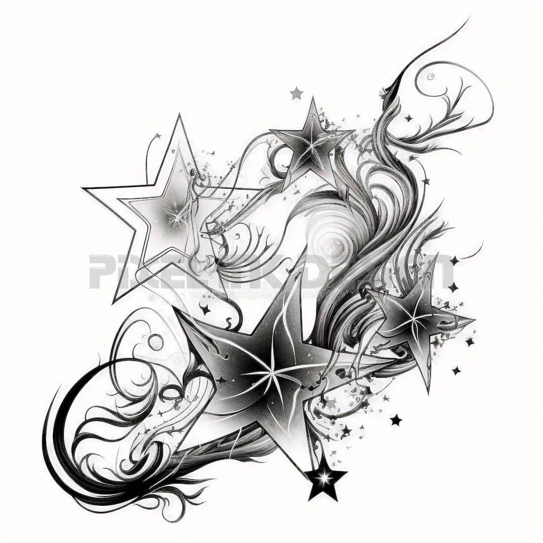 Stars Tattoo Design - Download High Resolution Digital Art PNG Transparent Background | Printable SVG Tattoo Stencil - Etsy Canada