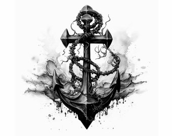 Sailor Anchor Tattoo Design - Download High Resolution Digital Art PNG Transparent Background | Printable SVG Tattoo Stencil