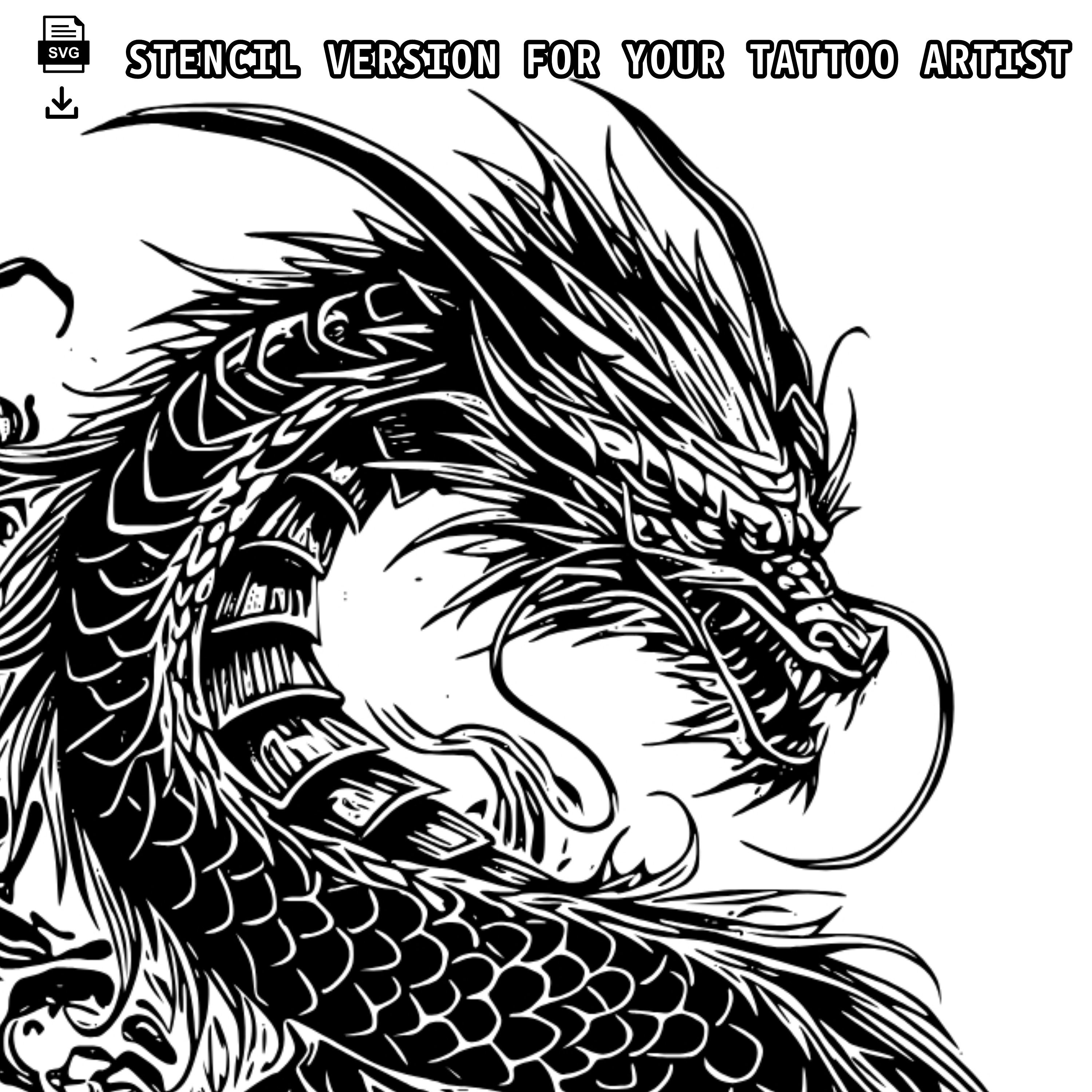 Dragon Tattoo Design Detailed High Resolution Digital Art on White ...