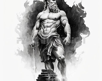 Zeus God of the Sky Tattoo Design - Download High Resolution Digital Art PNG Transparent Background | Printable SVG Tattoo Stencil