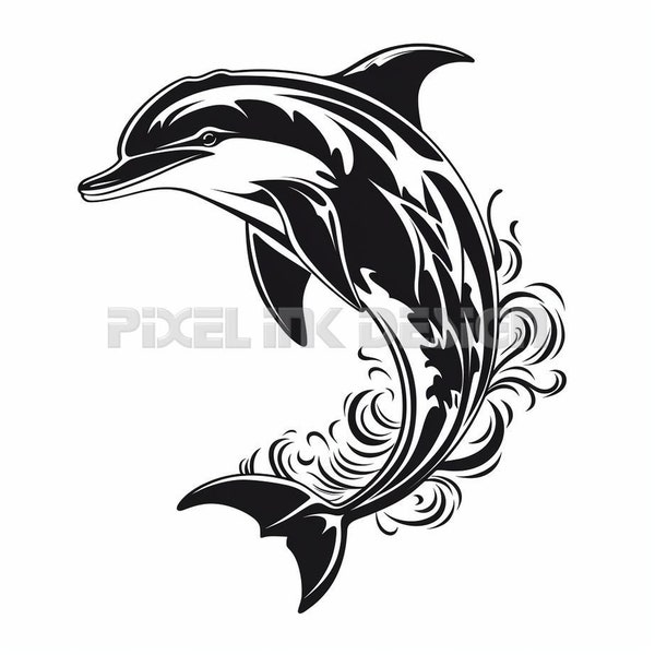  Dolphin Tattoo - Etsy Illustration 