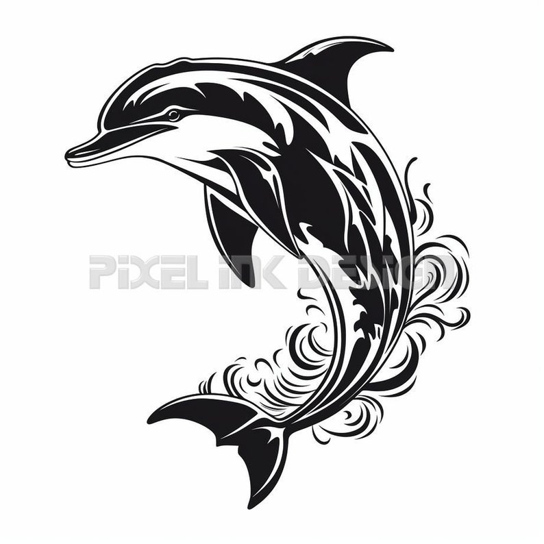 Dolphin Tattoo Design Detailed High Resolution Digital Art on White ...