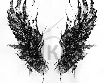 Diseño de alas rotas: descarga arte digital de alta resolución PNG fondo transparente / plantilla de tatuaje SVG imprimible