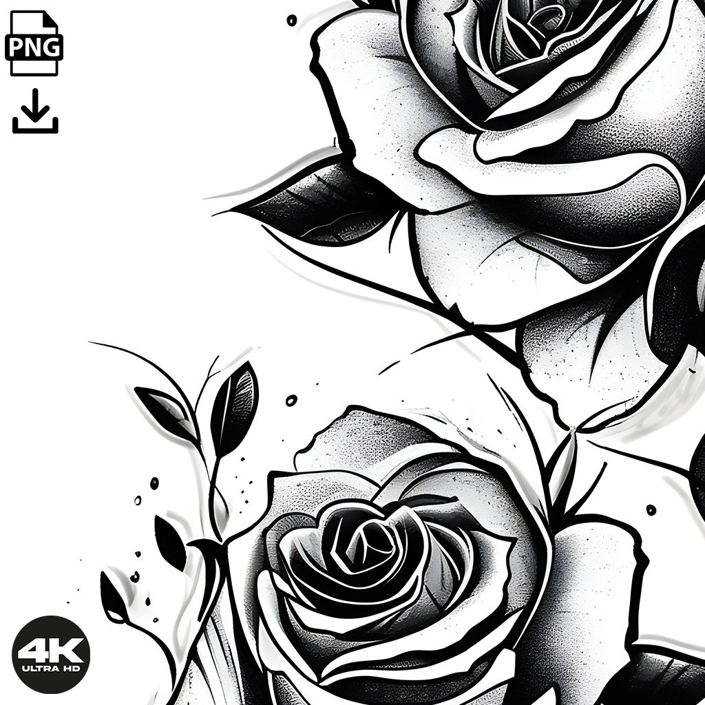 Rozen bloemen tattoo - witte achtergrond - download hoge resolutie ..., حجم الصورة 1024x1024