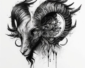 Ram Tattoo Design - Download High Resolution Digital Art PNG Transparent Background | Printable SVG Tattoo Stencil