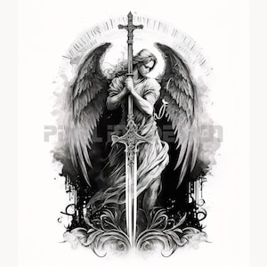 Diseño de tatuaje de ángel: descarga arte digital de alta resolución PNG fondo transparente / plantilla de tatuaje SVG imprimible