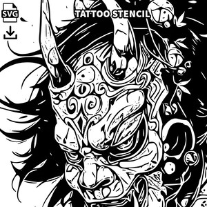 Young Samurai with a Mask Tattoo Design Download High Resolution Digital Art PNG Transparent Background Printable SVG Tattoo Stencil image 3